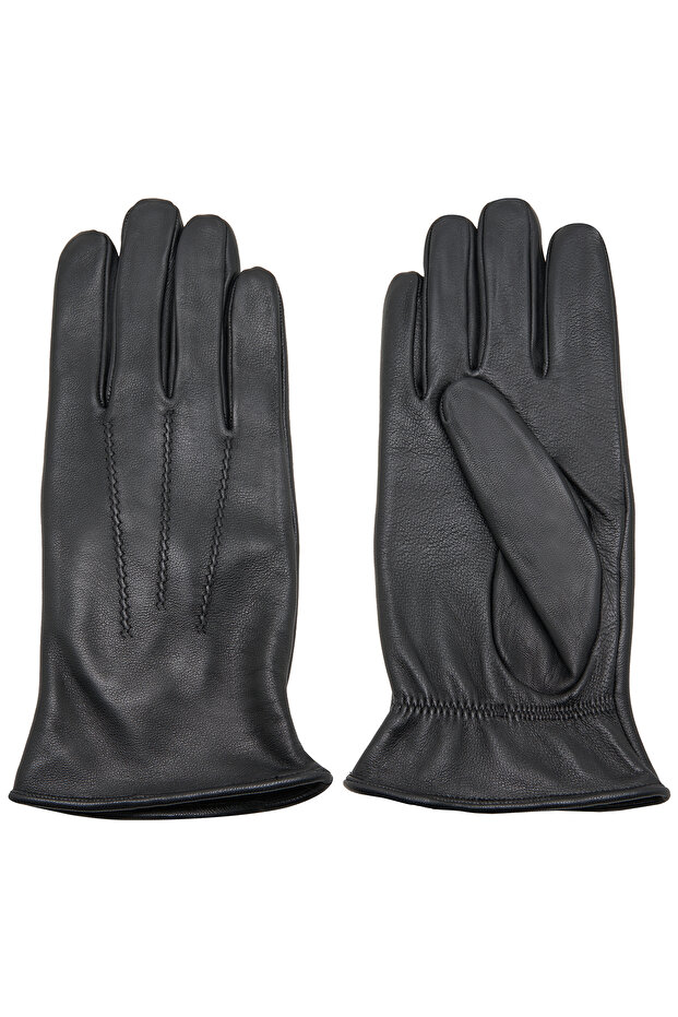Siyah Erkek Lastikli Deri Eldiven - 2