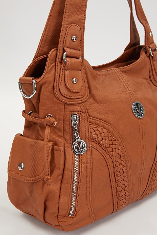 حقيبة كتف بنمط زجاجي برتقالي - 3