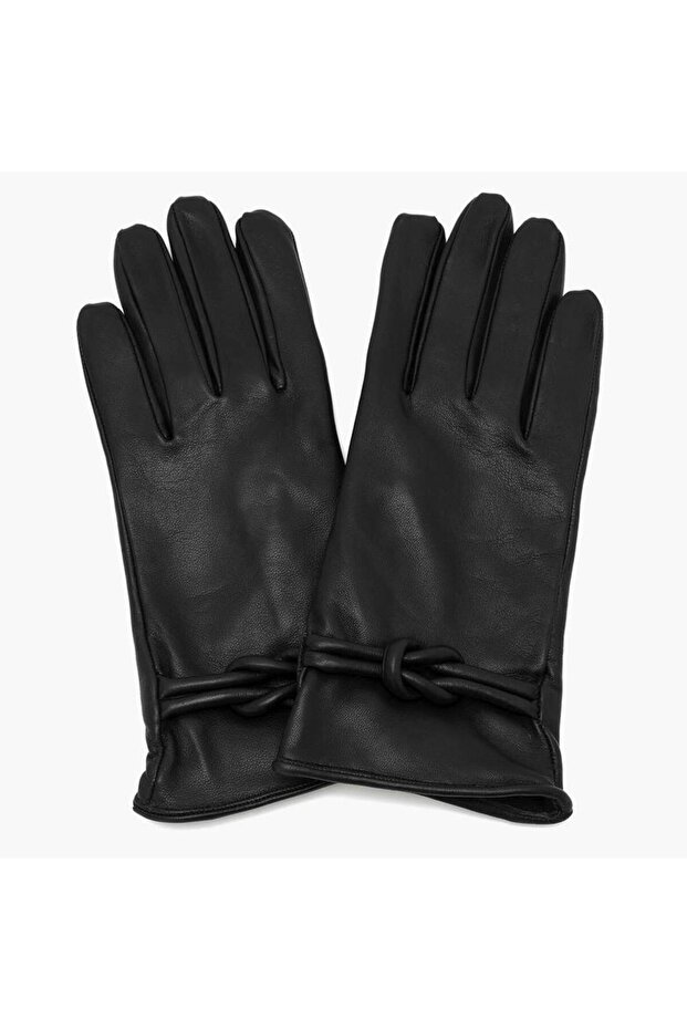Siyah Kadın Deri Eldiven - 1