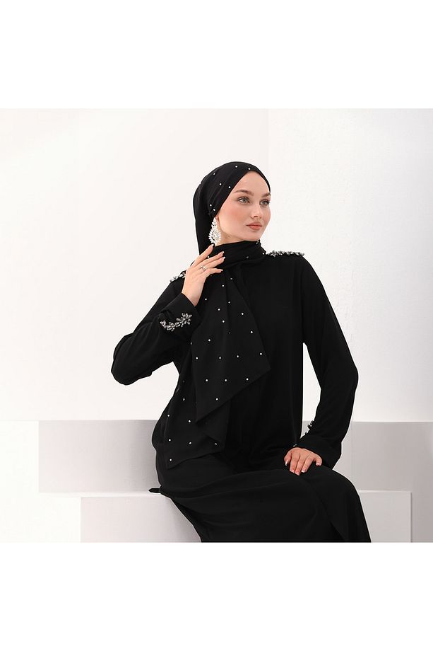 LÜKS ŞAL KREP ŞİFON KUMAŞ ÜZERİNDE BID BID TAŞ YAPIŞTIRMA ŞAL 80X200 - 3