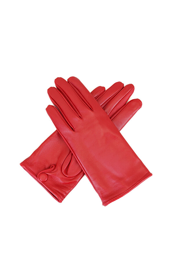 Kırmızı Kadın Deri Eldiven - 1