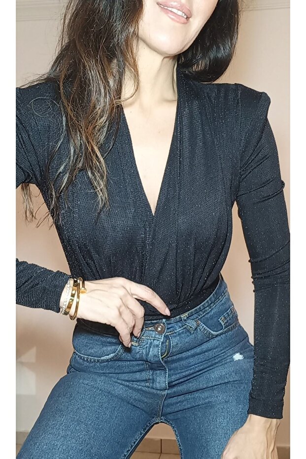 Simli Kruvaze Bluz - 3