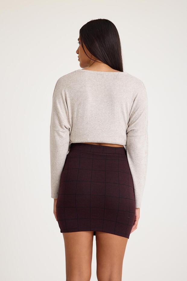 Ekose Desenli Mini Etek - 7