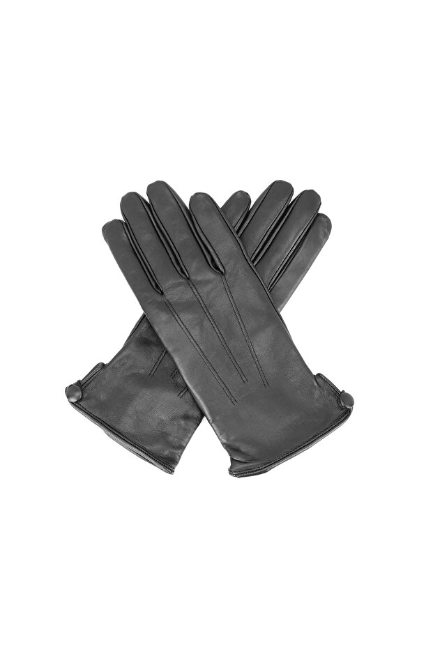 Siyah Kadın Deri Eldiven - 1