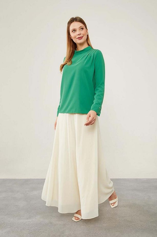 Benetton Tek Omuz İşlemeli Şifon Bluz - 2