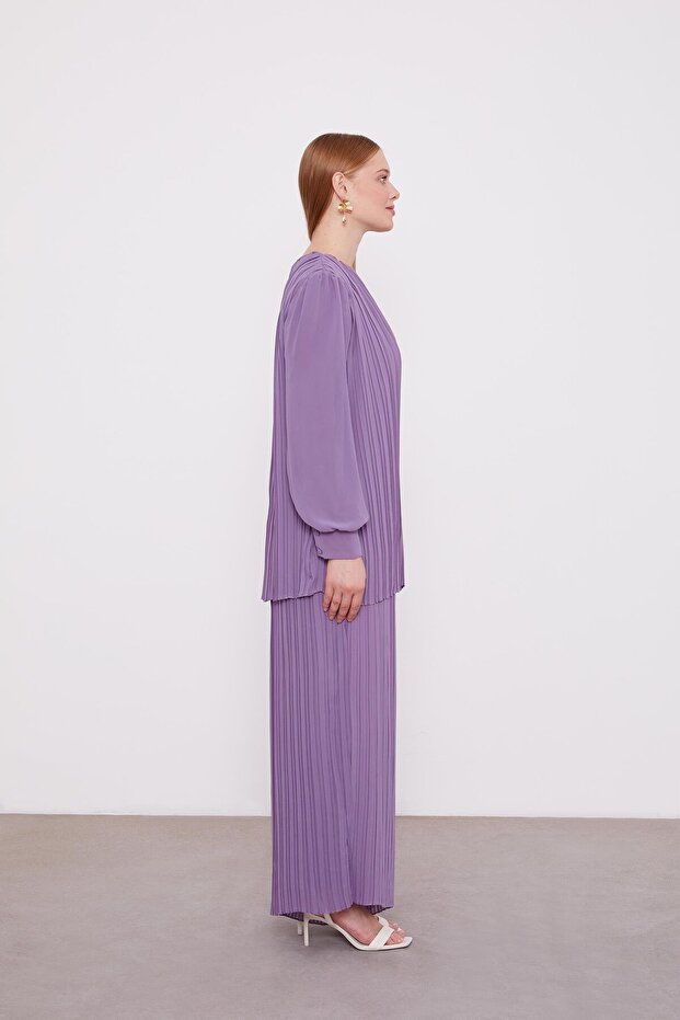 Lila Piliseli Şifon İkili Takım - 3