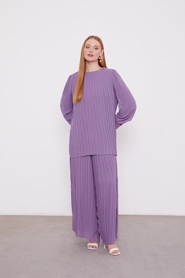 Lila Piliseli Şifon İkili Takım - 1