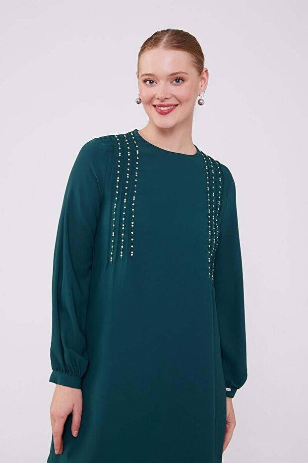 Zümrüt Boncuk İşlemeli Tunik Takım - 4