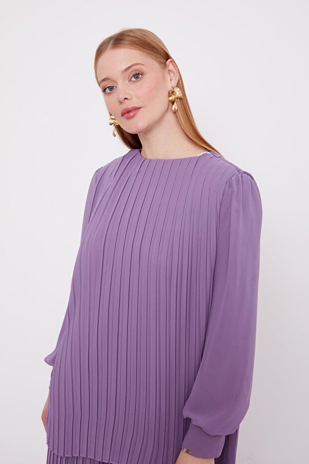 Lila Piliseli Şifon İkili Takım - 4