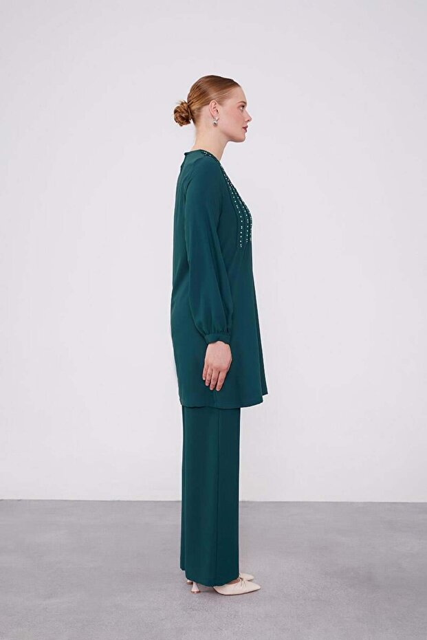 Zümrüt Boncuk İşlemeli Tunik Takım - 3