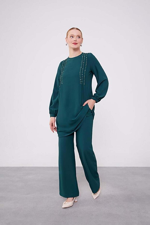 Zümrüt Boncuk İşlemeli Tunik Takım - 2