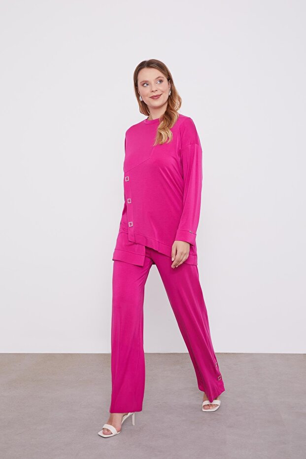 طقم مزدوج قطع غير متماثل باللون الفوشيا - 2