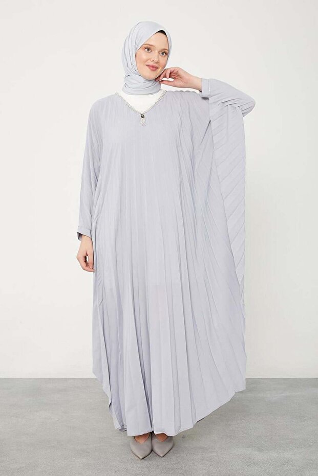 Gri Yarasa Kol Elbise - 2