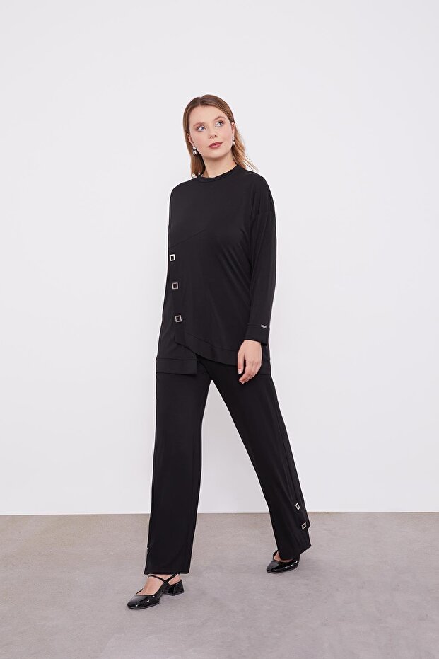 طقم مكون من قطعتين باللون الأسود غير المتماثل - 2