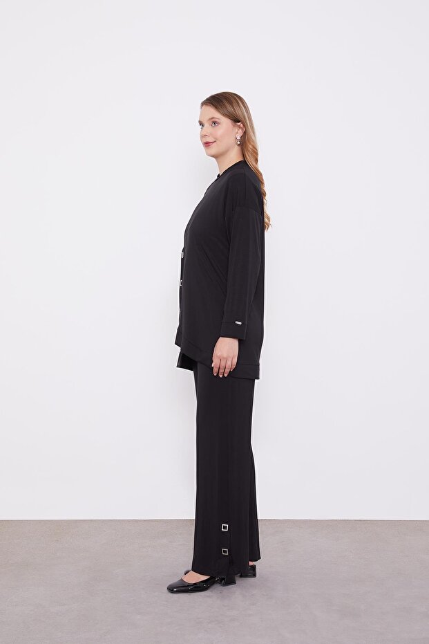 طقم مكون من قطعتين باللون الأسود غير المتماثل - 4