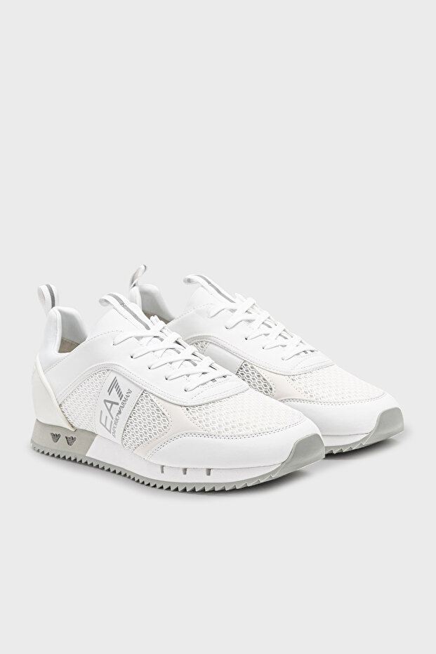 Unisex Mesh Stripe Logo Lace-Up Silver Sneaker