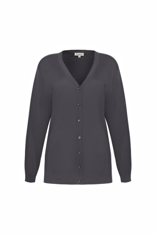 V Yaka Düğmeli Triko Hırka - 1