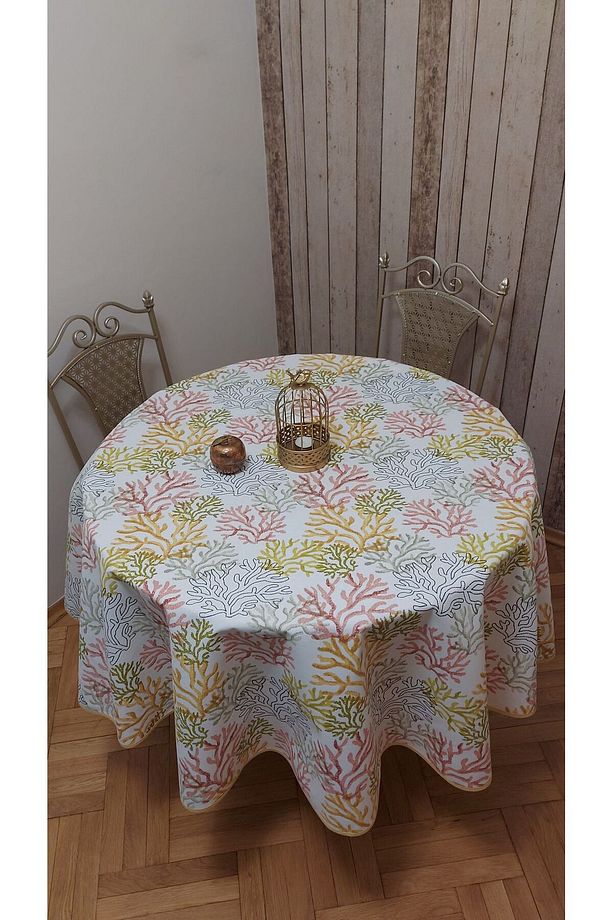 Yuvarlak,mercan desenli,duck (SIVI İTİCİ ,LEKE TUTMAZ) kumaş,masa örtüsü - 3