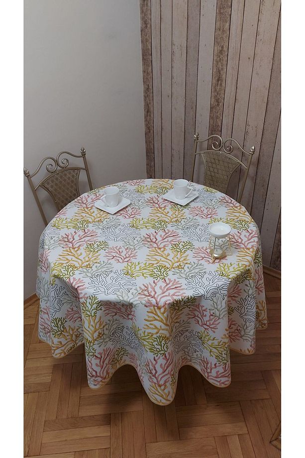 Yuvarlak,mercan desenli,duck (SIVI İTİCİ ,LEKE TUTMAZ) kumaş,masa örtüsü - 5