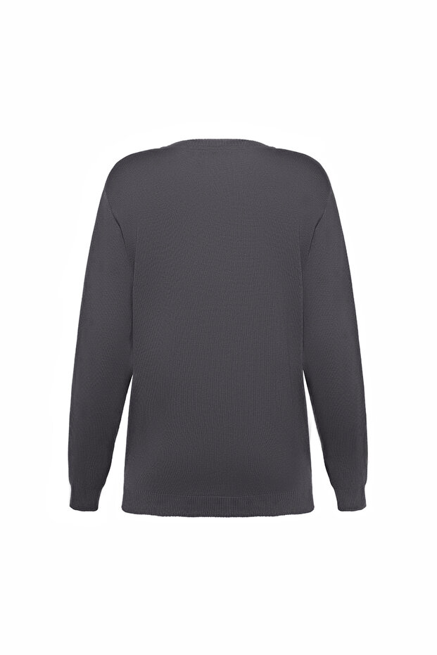 V Yaka Düğmeli Triko Hırka - 3