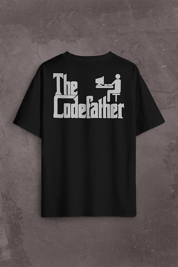 The Codefather Godfather Bilgisayar Code Korsan Hacker Yazılımcı Sırt Ön Baskılı Oversize Tişört Uni - 1