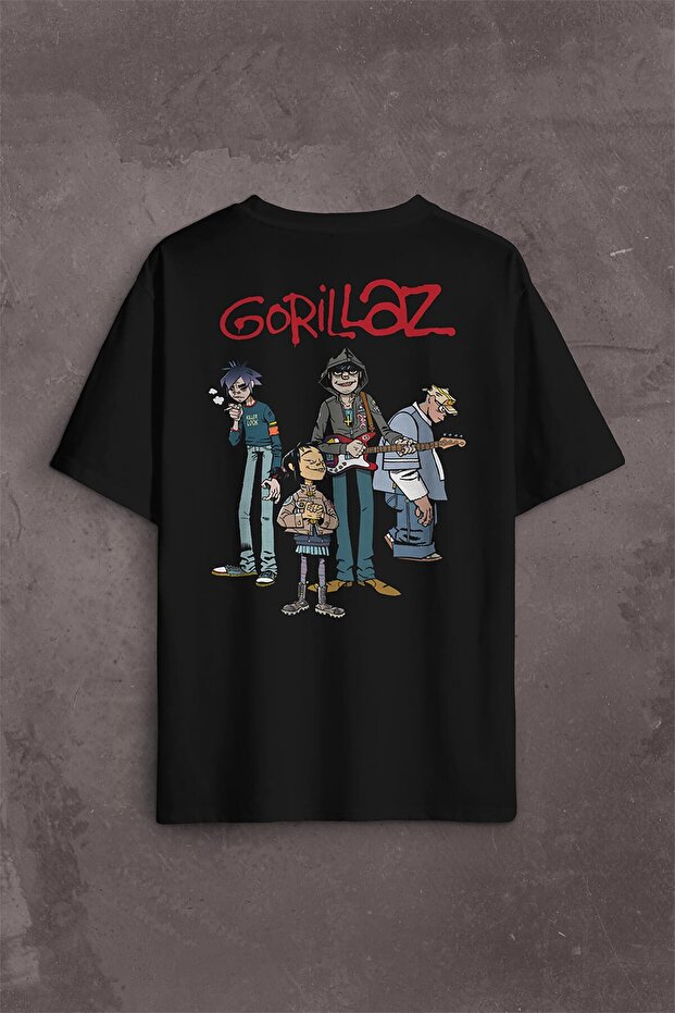 Gorillaz 2D Rock Band Blur Damon Albarn Feel Good Back Front Printed Oversize T-Shirt Unisex T-Shirt