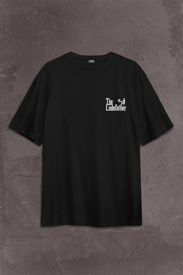 The Codefather Godfather Bilgisayar Code Korsan Hacker Yazılımcı Sırt Ön Baskılı Oversize Tişört Uni - 2