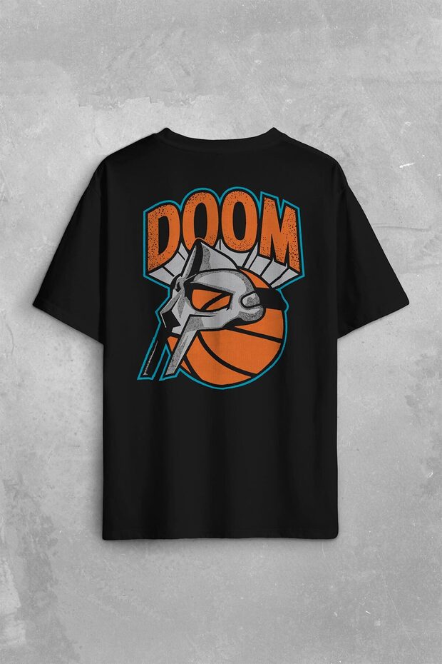 Mf doom basketball hip hop mask back front printed oversize t-shirt unisex t-shirt