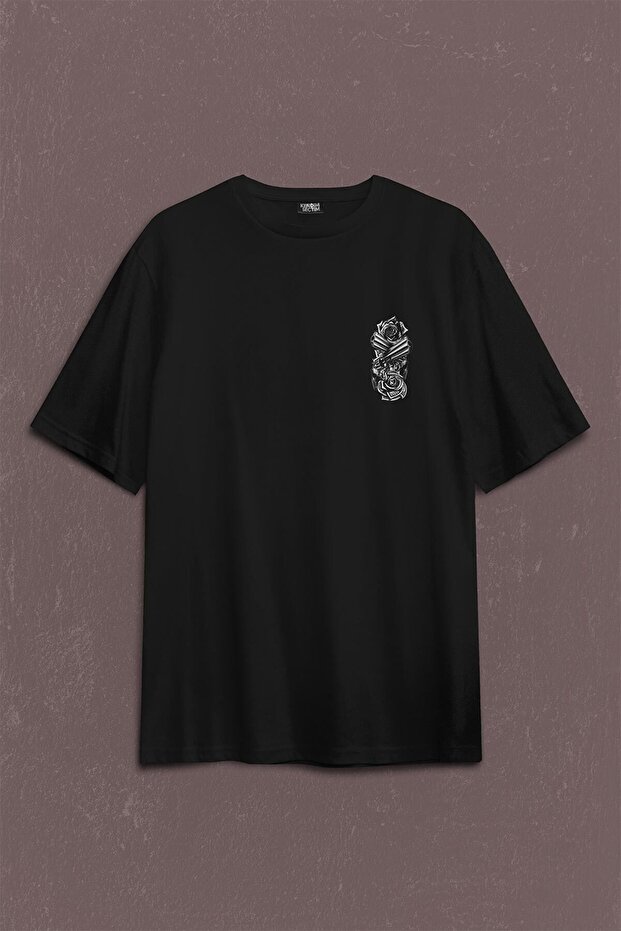 Smith Wesson Revolver Gungs Pistol Rose White Back Front Printed Oversize T-Shirt Unisex T-shirt