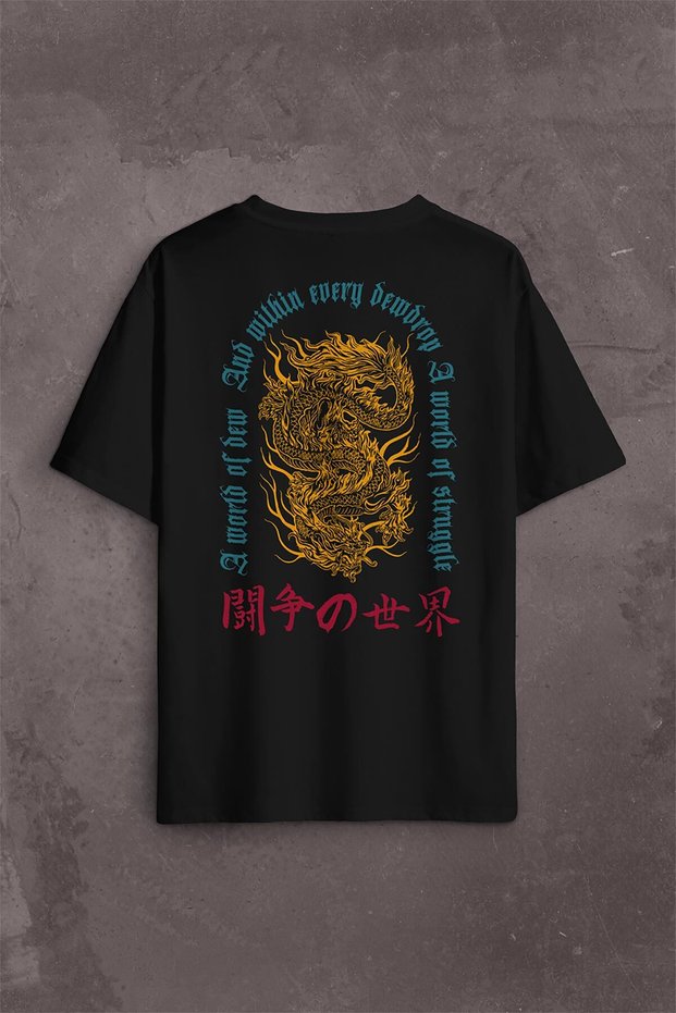 Dragon Japanese Urban Drake Dragon Japanese Far East Back Front Printed Oversize T-Shirt Unisex T-Shirt