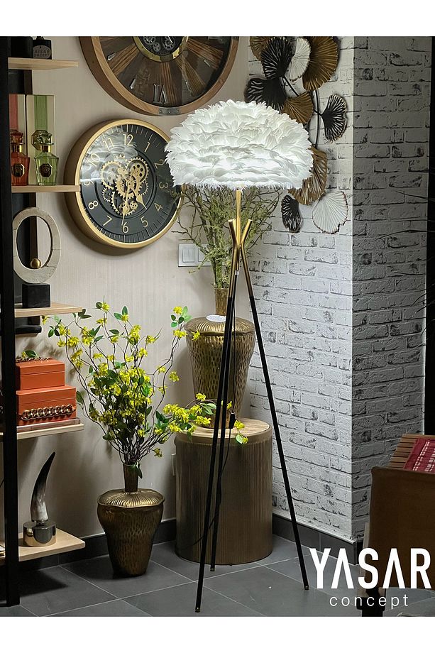 Kuş Tüyü Lambader, Kuş Tüylü Lambader, Tripod Metal Ayaklı Kuşlu Lambader - 2