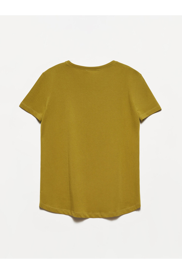 3471 Bisiklet Yaka Basic T-shirt-haki - 2