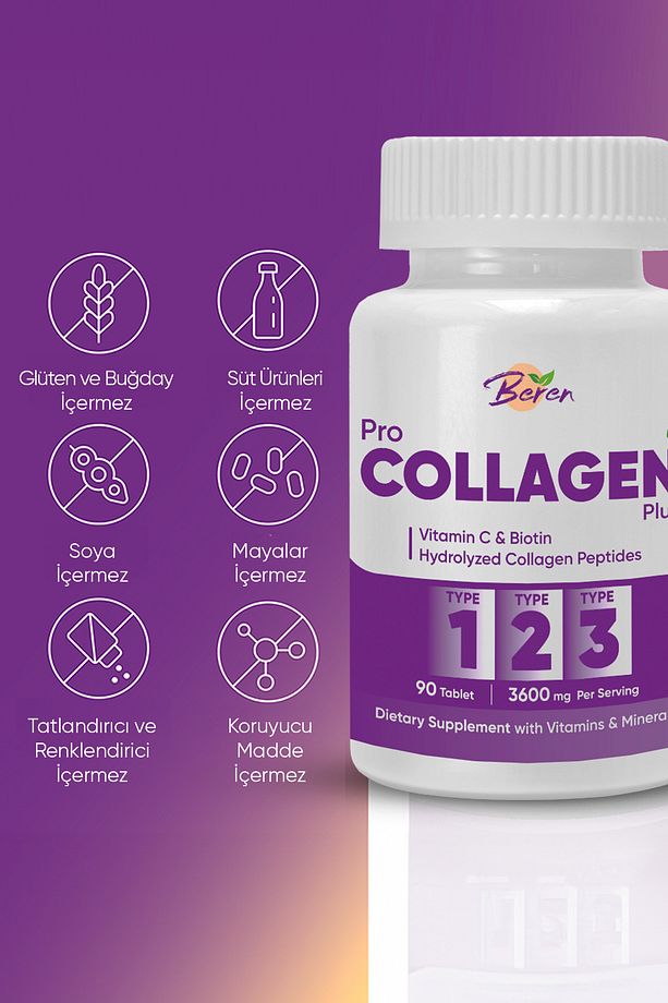 Pro Kolajen Plus Tip 1, 2 Ve 3 Kolajen, Vitamin C, Biotin Ve Çinko Içeren 90 Tablet - 3