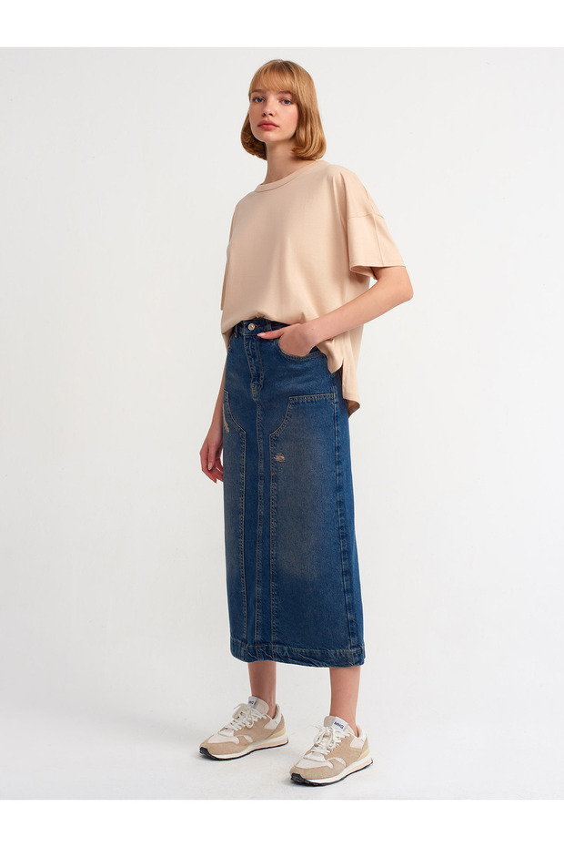 80559 Önü Parçalı Uzun Etek-tint - 1