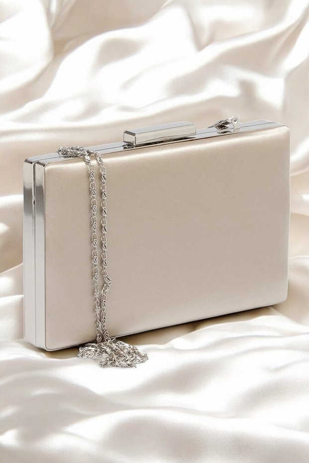 Nude Satin Women's Evening Clutch Bag for Weddings, Engagements, Graduations, Henna Ceremonies, and Proms