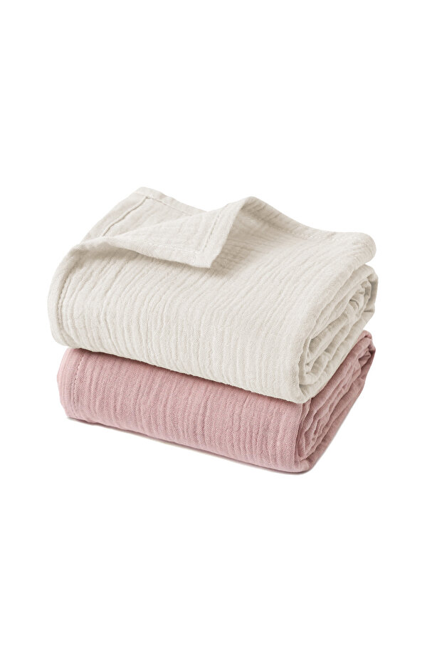 Set of 2 Muslin Blankets and Blankets - 100% Cotton, Oeko-Teks Certified, 80X80 cm