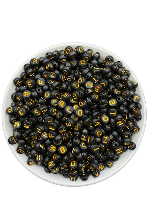 50Gr Letter 4X7Mm Flat Black over Gold / Gold Yellow Gilded Beads, Jewelry Beads (Medium~350 Pieces)