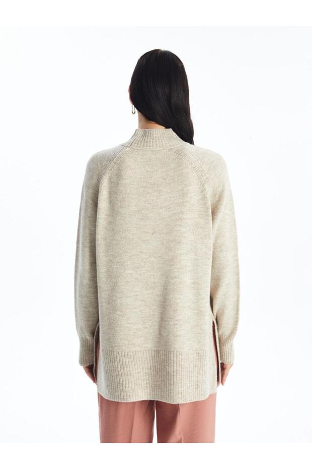 LCW Modest Dik Yaka Düz Oversize Kadın Triko Tunik - 5