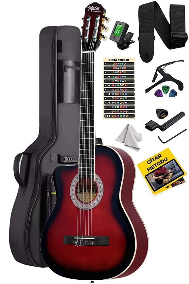 MGX-101RD Üst Kalite SOLAK Klasik Gitar Kırmızı Sap Ayarlı 4/4 Yetişkin - 3