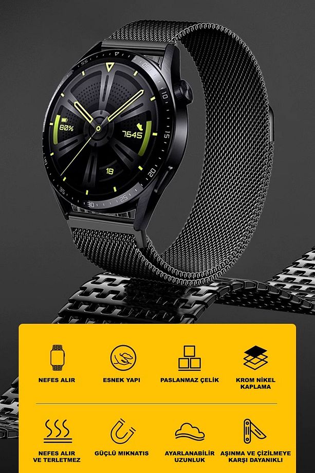 Huawei Watch Gt5 Gt4 Gt3 Gt2 Gt2e - Gt5 Pro Gt3 Pro Gt2 Pro (46MM) Metal Çelik Milano Hasır Kordon - 2
