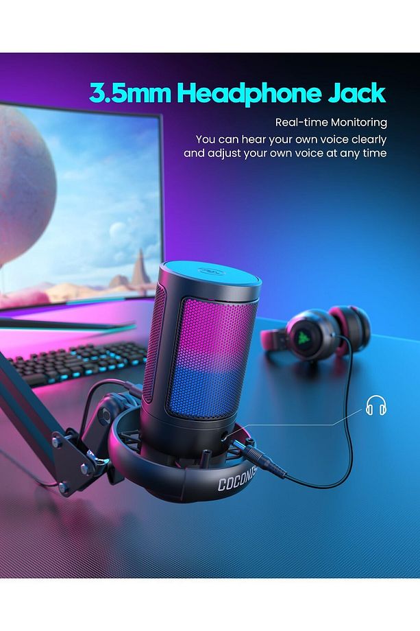 Rgb Ve Usb Podcast Gamer Youtuber Mikrofon Seti Online Ders Oyuncu Yayıncı Condenser Mikrofon Seti - 8