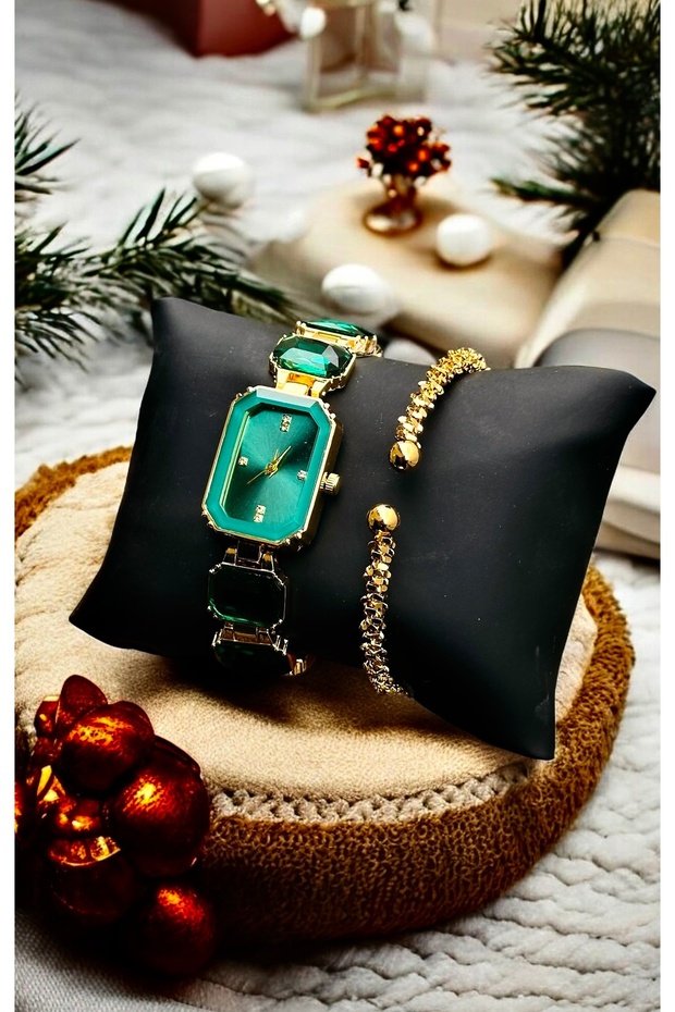 1 Adet bileklik + 1 adet Taş Model Kol Saati - 2