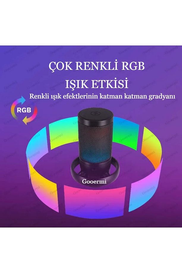 Rgb Ve Usb Podcast Gamer Youtuber Mikrofon Seti Online Ders Oyuncu Yayıncı Condenser Mikrofon Seti - 9