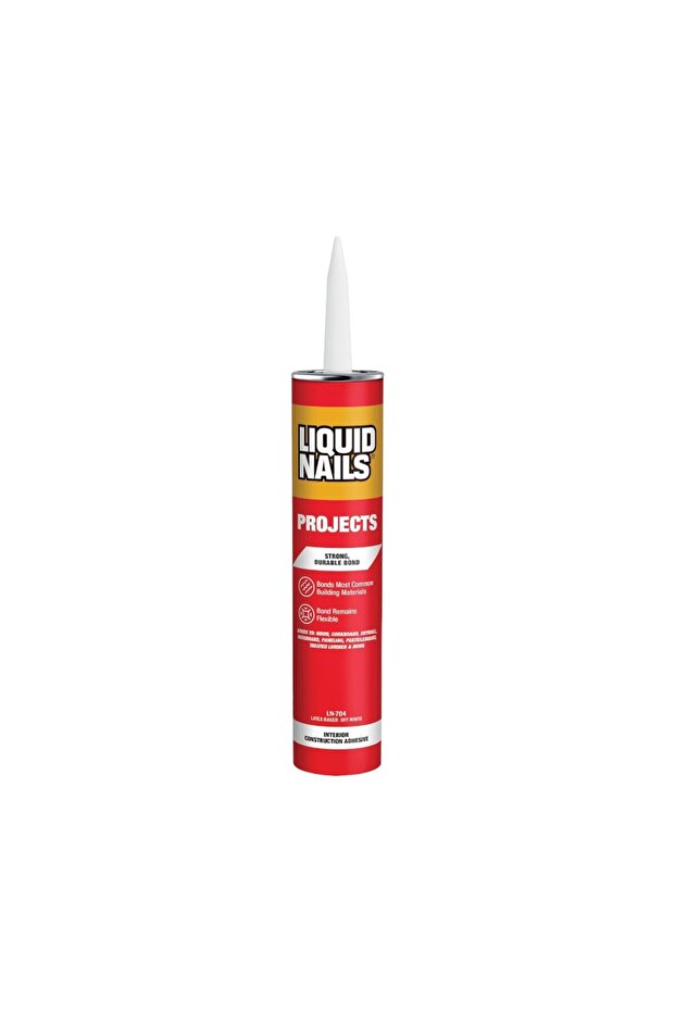 Projects Interior Construction Adhesive, Off-White, 28 oz, Latex Low-Odor Flexible Bond, Bridges Gaps to 3/8 in, GREENGUARD Gold, for Paneling, Drywall and Plywood (LNP-704)