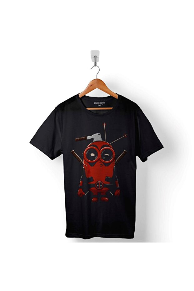 Erkek Siyah Deadpool Mınıon Minyonlar Tişört - 1
