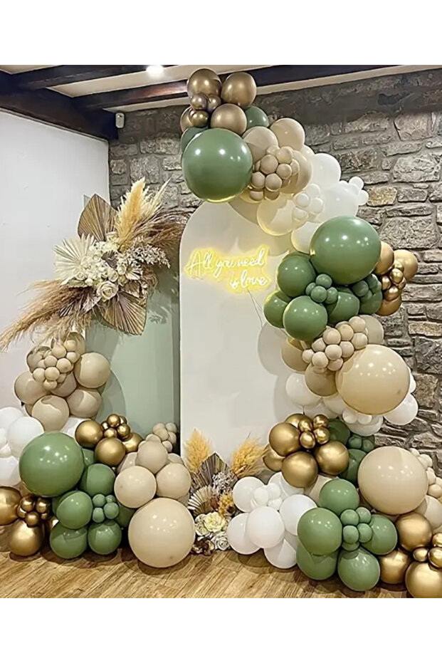 Eucalyptus Mold Green Gold Chrome Sea Sand White Balloon Chain Set 100 Pieces