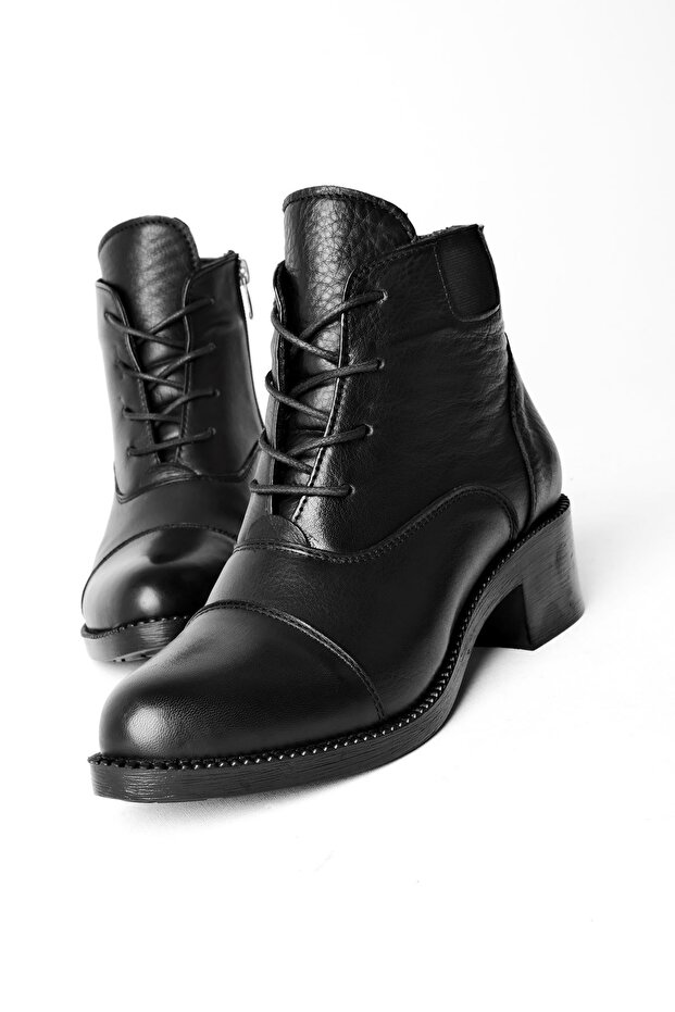 Lole Women's Genuine Leather Stitching Detailed Zippered Boots-black