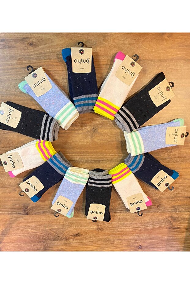 Colorful Winter Women's Towel Socks 12-Pack Seamless