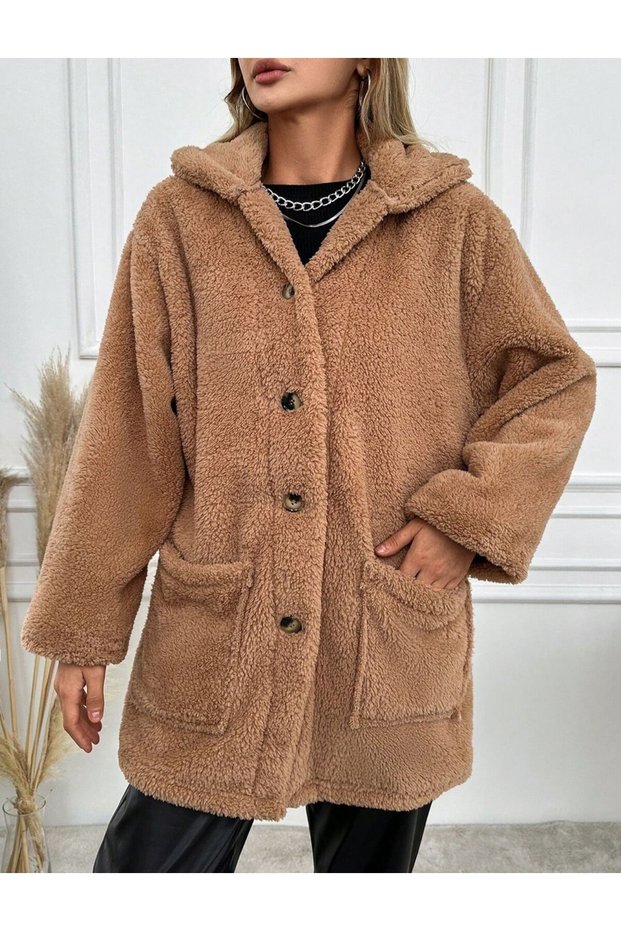 Butikcim Buttoned Large Size Plush Coat