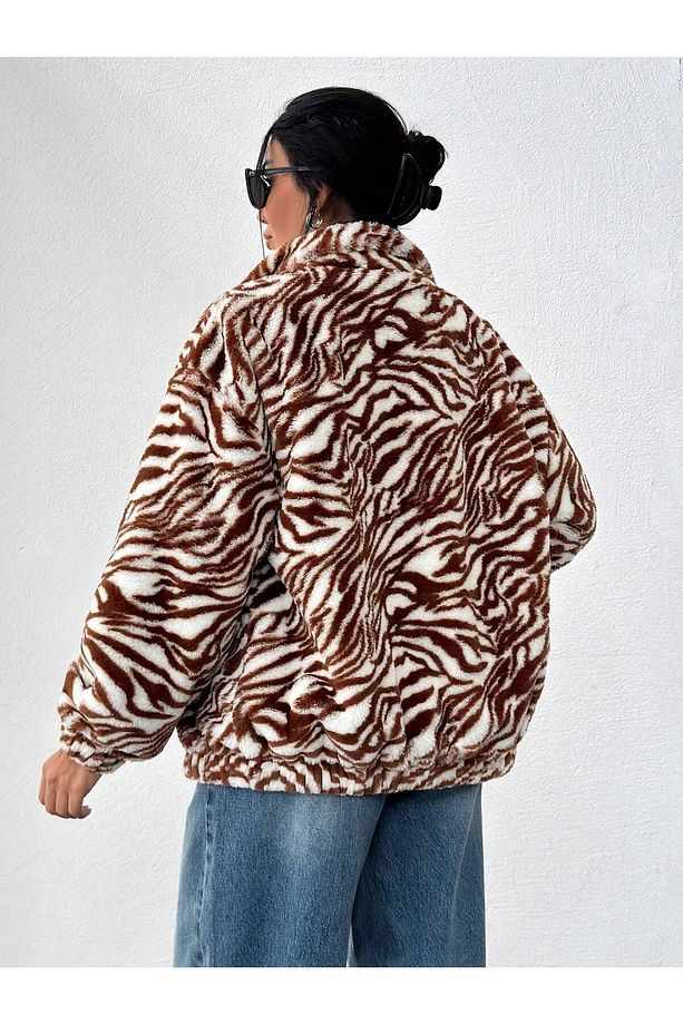 Zebra Desen Peluş Kumaş Astarlı MONT - 2